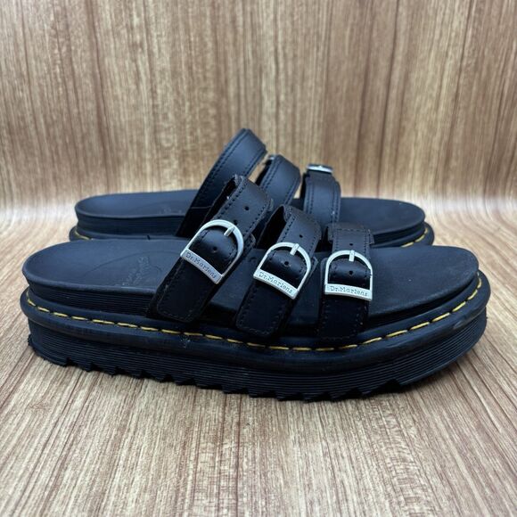 DR MARTENS US 9 Black Blaire Slide 3-Strap Platform SANDALS Shoes - Picture 1 of 8